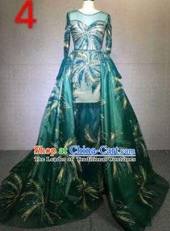Top Grade Catwalks Customized Costume Stage Performance Model Show Green Dress for Women