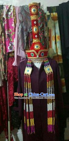 Traditional Chinese Mongol Nationality Dancing Costume Mongols Female Folk Dance Headwear Mongolian Minority Embroidery Costume