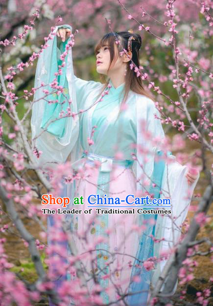 Traditional Chinese Ancient Princess Embroidered Costume Jin Dynasty Palace Lady Hanfu Dress for Women