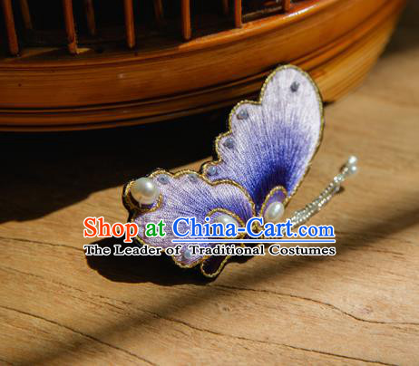Chinese Traditional Cheongsam Accessories Embroidered Purple Butterfly Brooch for Women