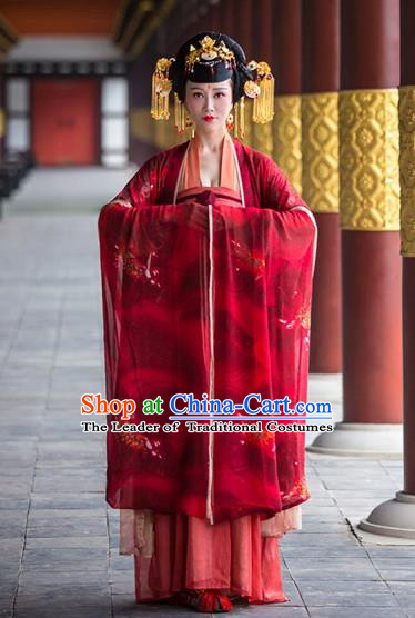 Chinese Ancient Tang Dynasty Imperial Empress Hanfu Dress Palace Wedding Embroidered Costumes for Women
