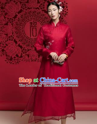 Chinese Traditional Tang Suit Red Cheongsam China National Qipao Dress for Women
