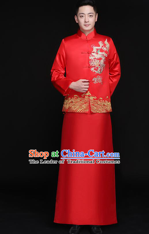 Chinese Traditional Bridegroom Embroidered Dragon Costume Ancient Tang Suit Clothing for Men