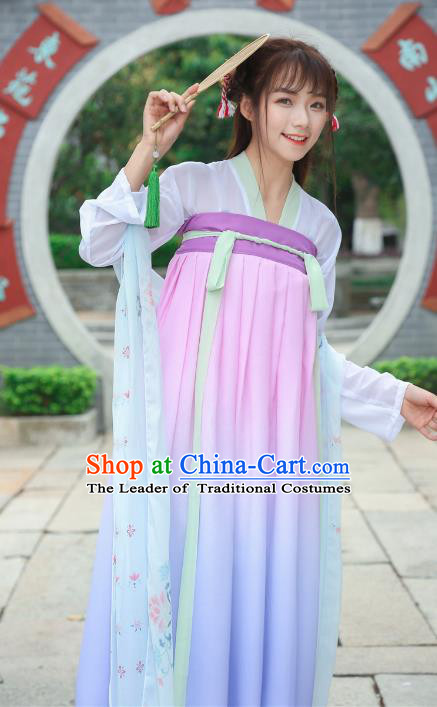 Chinese Ancient Fairy Dress Tang Dynasty Princess Embroidered Hanfu Clothing for Women