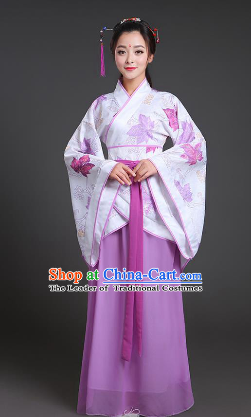 Chinese Ancient Drama Han Dynasty Princess Embroidered Purple Hanfu Dress for Women