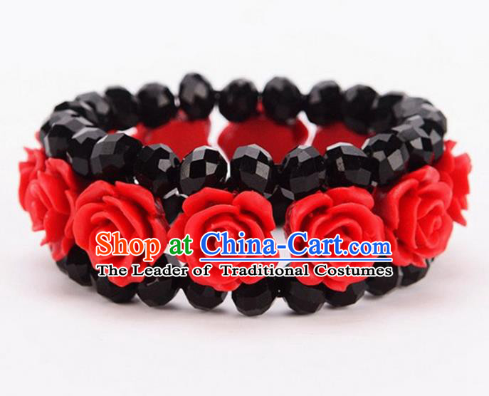 Chinese Traditional Ancient Accessories Hanfu Cinnabar Rose Bracelet for Women