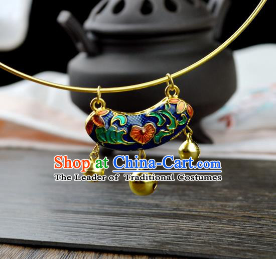 Chinese Traditional Ancient Longevity Lock Accessories Hanfu Blueing Necklace for Women