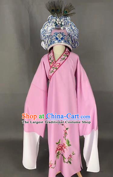 Chinese Traditional Beijing Opera Children Pink Robe Peking Opera Niche Costume and Hat for Kids
