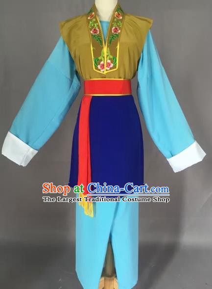 Chinese Beijing Opera Pantaloon Blue Clothing Ancient Village Women Costume for Adults