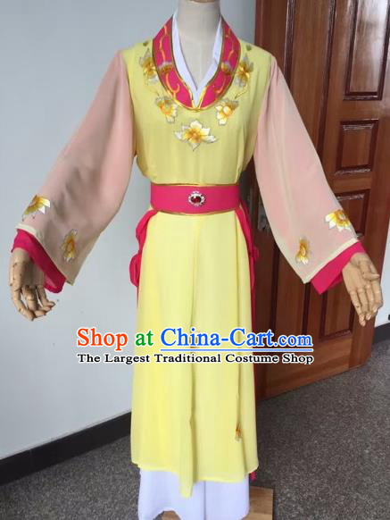 Chinese Beijing Opera Young Lady Yellow Dress Ancient Maidservants Costume for Adults