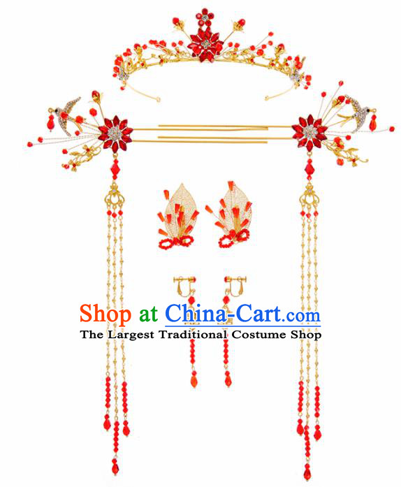 Chinese Ancient Hanfu Wedding Hair Accessories Traditional Tassel Step Shake Hairpins for Women