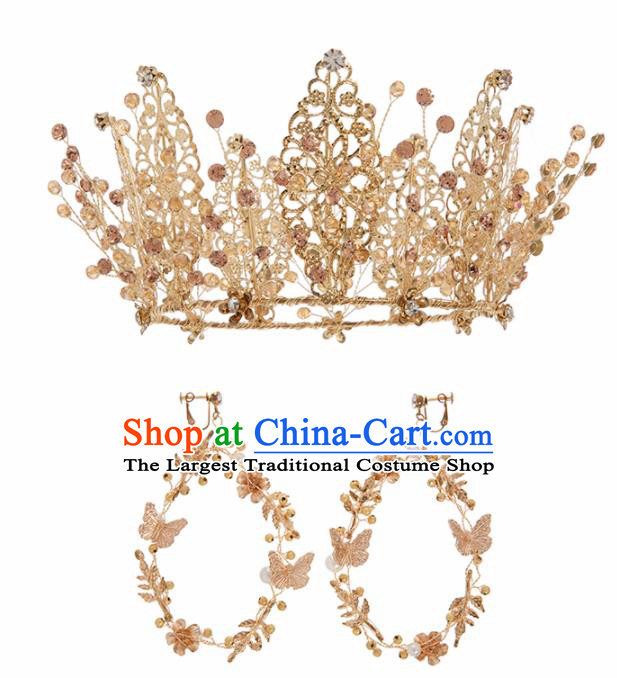Top Grade Bride Hair Accessories Golden Royal Crown Headwear for Women