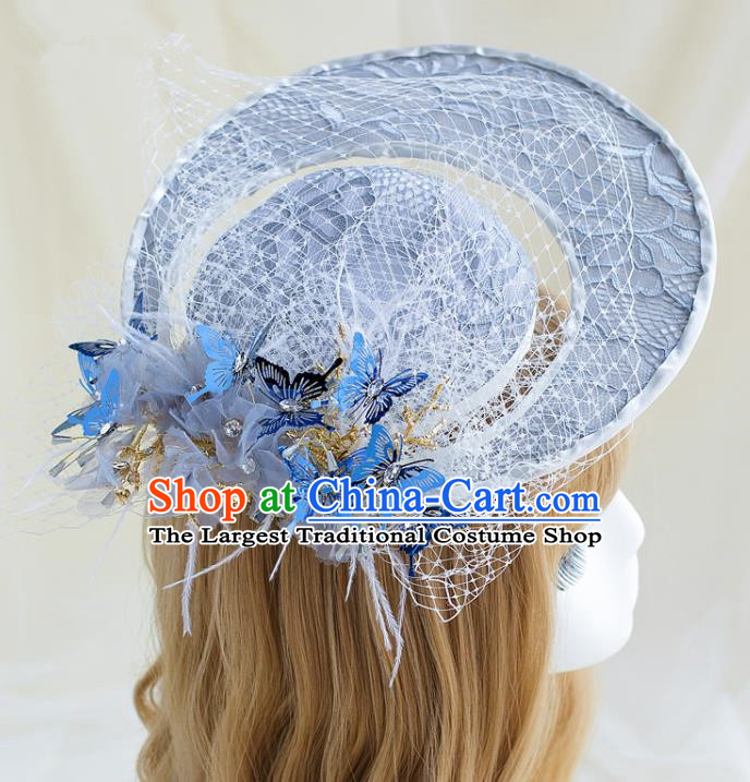 Top Grade Bride Wedding Hair Accessories Grey Top Hat for Women