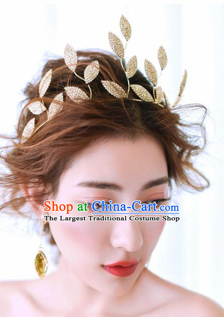 Top Grade Bride Hair Accessories Golden Leaf Royal Crown Headwear for Women