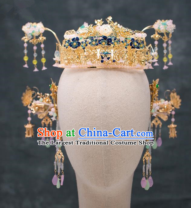 Chinese Ancient Hanfu Wedding Phoenix Coronet Hair Accessories Traditional Tassel Hairpins for Women