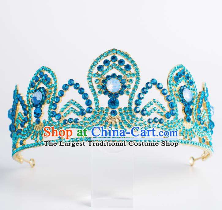 Top Grade Wedding Hair Accessories Bride Blue Crystal Royal Crown Headwear for Women