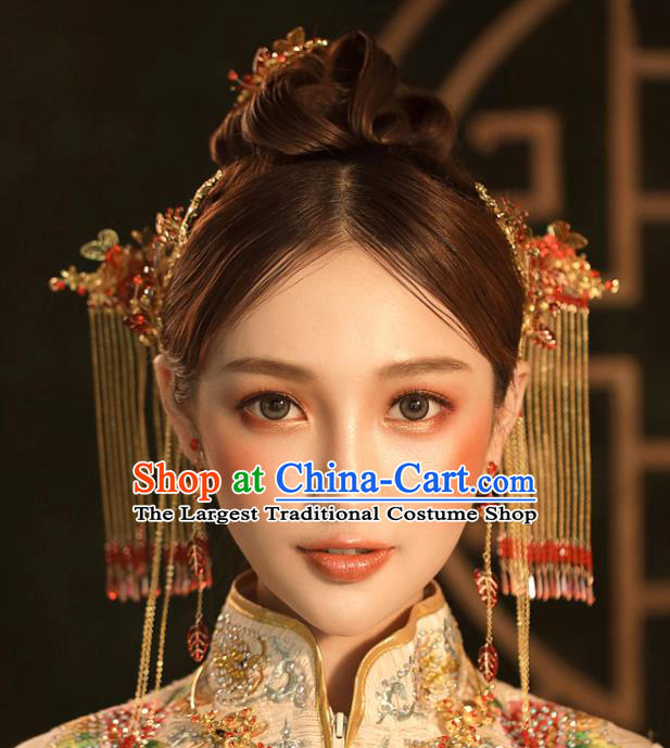 Chinese Ancient Golden Tassel Step Shake Wedding Hair Accessories Traditional Hairpins for Women