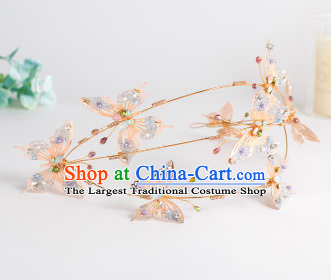 Top Grade Wedding Hair Accessories Bride Pink Butterfly Crystal Royal Crown for Women