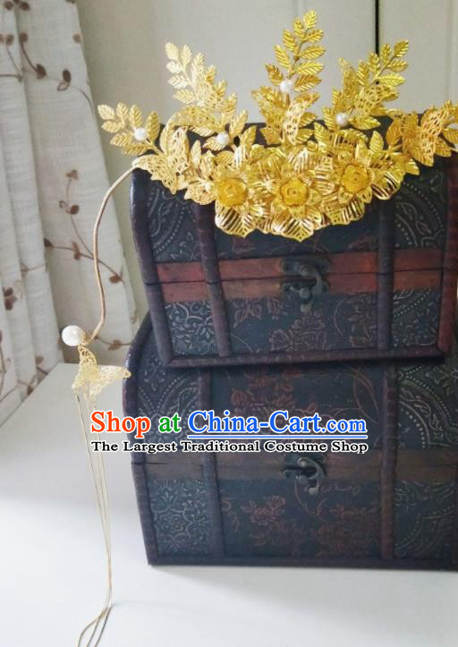 Chinese Ancient Qing Dynasty Hair Accessories Golden Coronet Palace Hairpins for Women