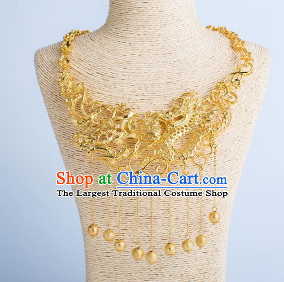 Top Grade Chinese Bride Wedding Accessories Golden Dragon Phoenix Necklace for Women