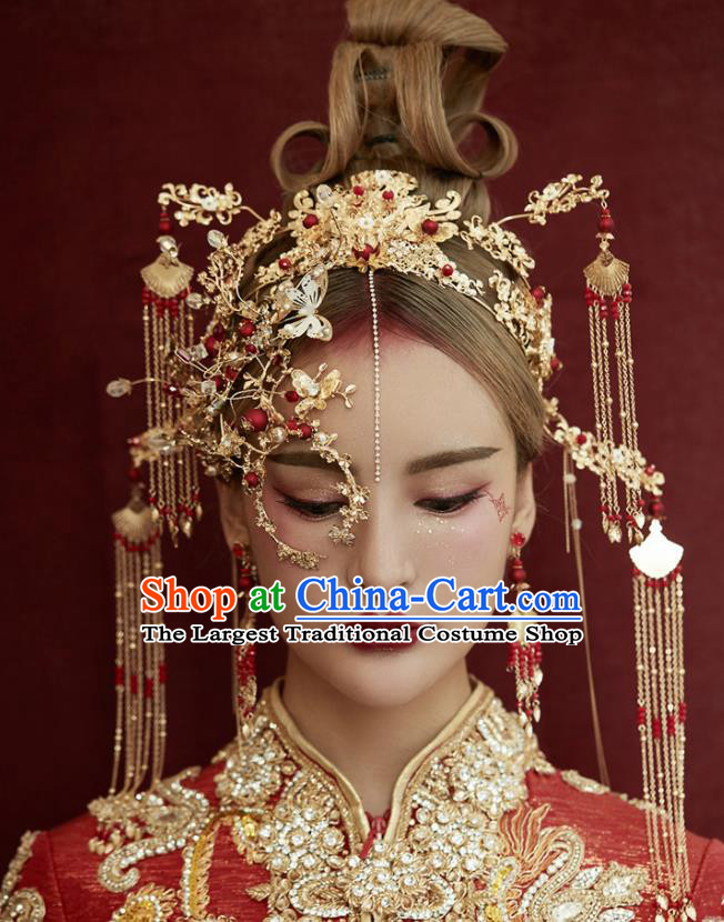 Chinese Traditional Wedding Bride Hair Accessories Ancient Tassel Phoenix Coronet Hairpins for Women