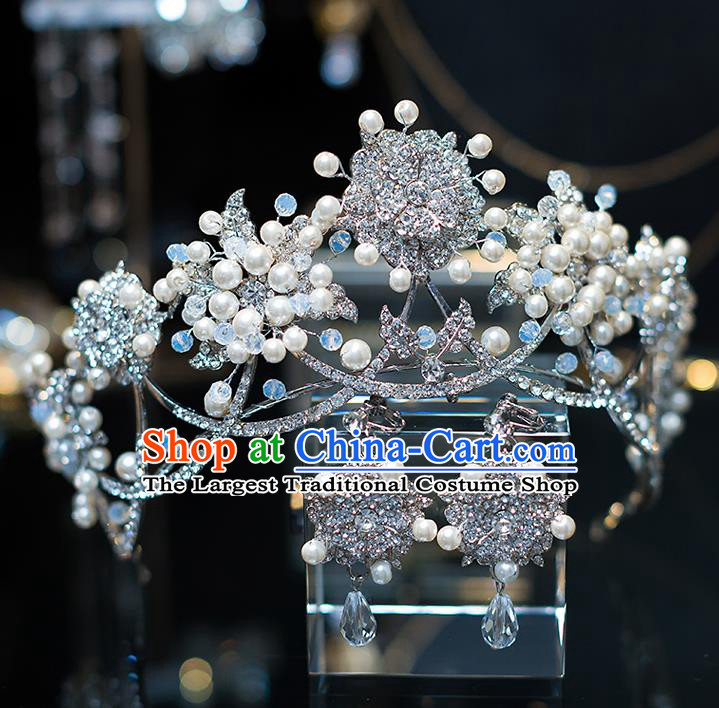 Top Grade Wedding Bride Hair Accessories Baroque Queen Zircon Pearls Royal Crown for Women