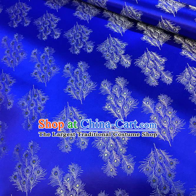 Asian Chinese Traditional Cheongsam Feather Pattern Blue Brocade Fabric Silk Fabric Chinese Fabric Material