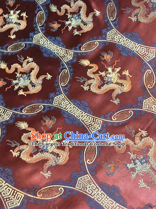 Purplish Red Brocade Asian Chinese Traditional Dragons Pattern Fabric Silk Fabric Chinese Fabric Material