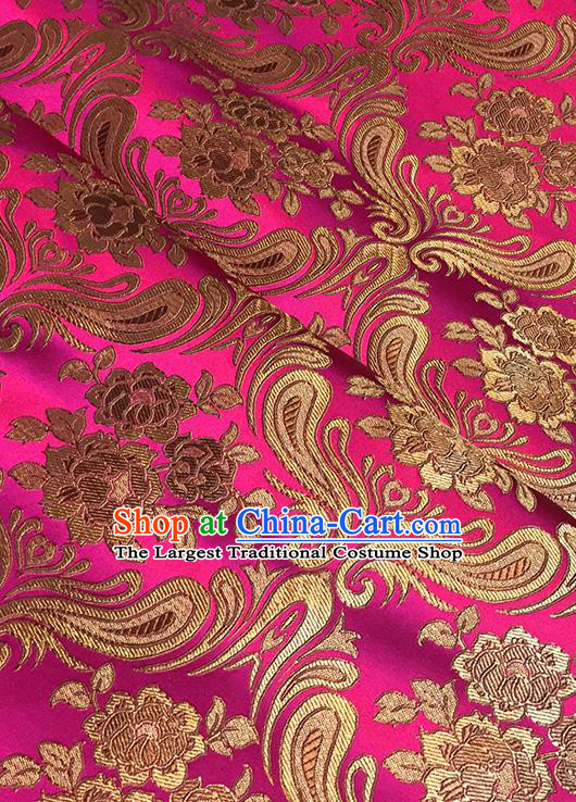 Asian Chinese Pink Brocade Traditional Peony Pattern Fabric Silk Fabric Chinese Fabric Material