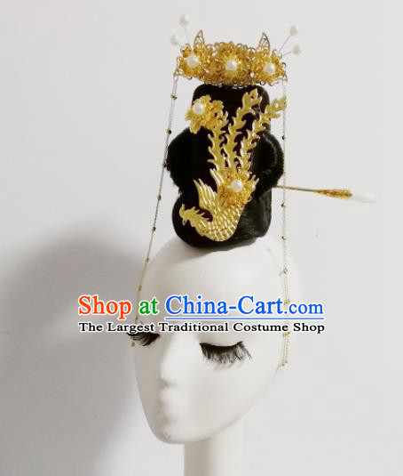 Chinese Traditional Classical Dance Phoenix Hair Accessories Folk Dance Headwear and Wig for Women