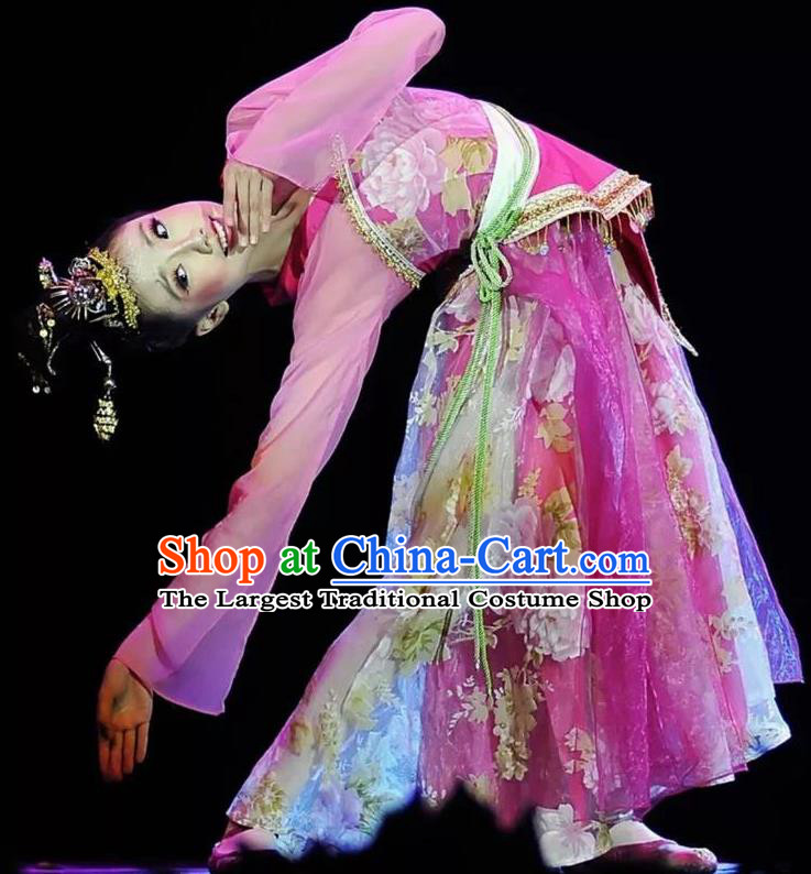 Chinese Traditional Flying Peri Folk Dance Costume Classical Dance Purple Dress for Women