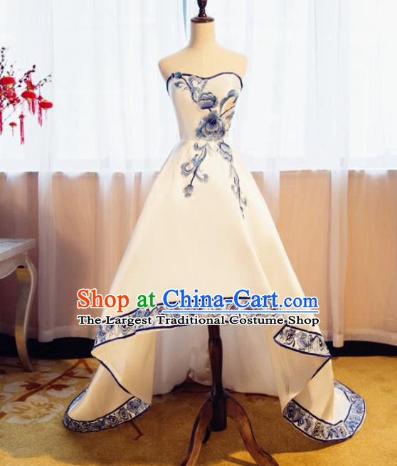 Chinese Traditional Embroidered Peony Full Dress Compere Chorus Costume for Women