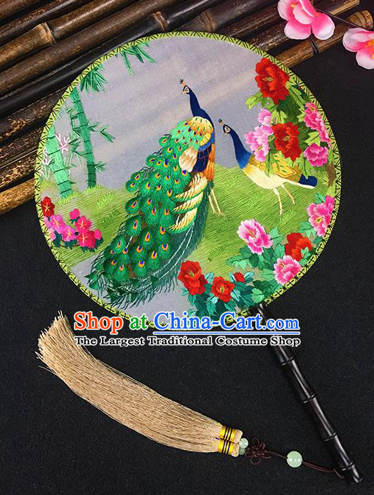Chinese Traditional Craft Embroidered Peacock Palace Fans Round Fan for Women