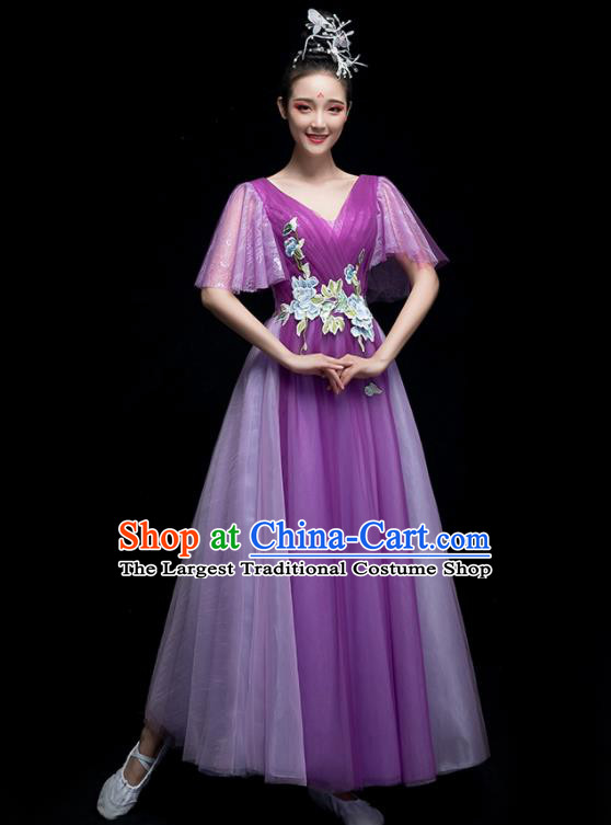 Chinese Traditional Chorus Costumes Modern Dance Purple Dress for Women