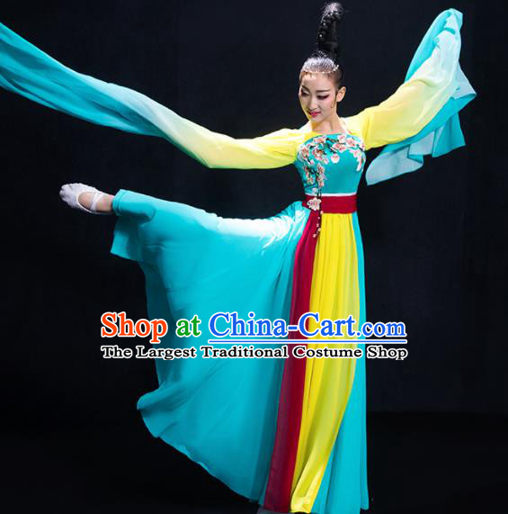 Chinese Traditional Umbrella Dance Blue Clothing Classical Dance Costume for Women