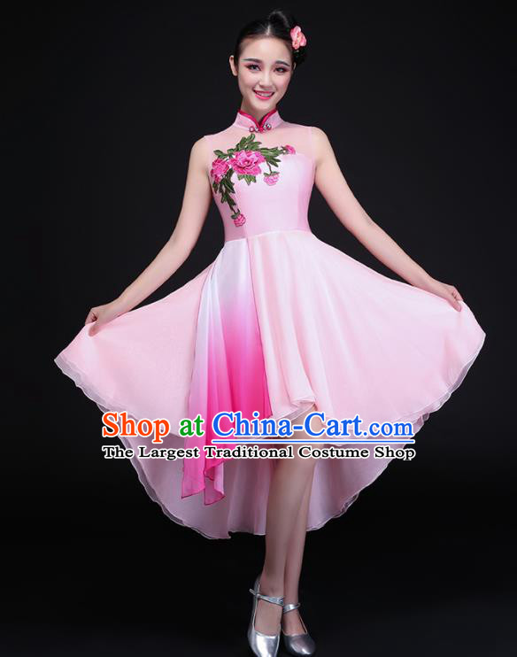 Chinese Traditional Umbrella Dance Pink Dress Classical Dance Chorus Costume for Women