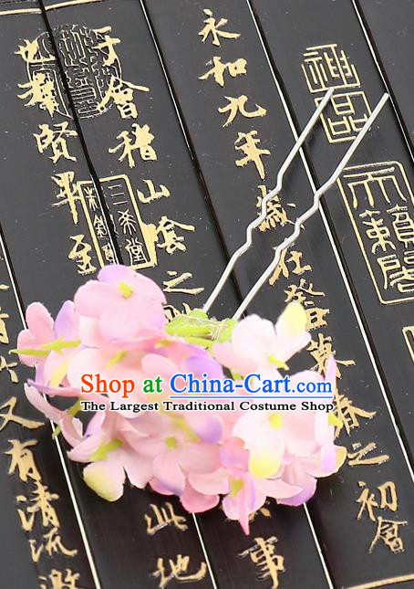 Chinese Traditional Hair Accessories Ancient Tang Dynasty Pink Flowers Hairpins for Women