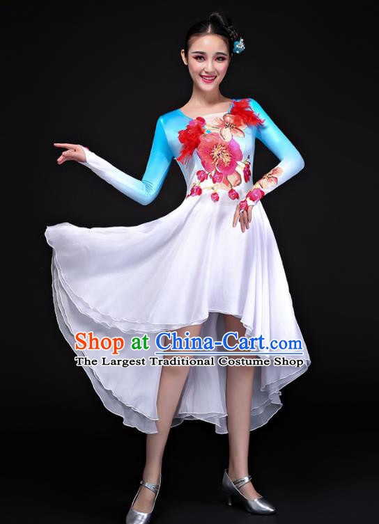 Professional Chorus Costumes Modern Dance Folk Dance Compere Blue Dress for Women