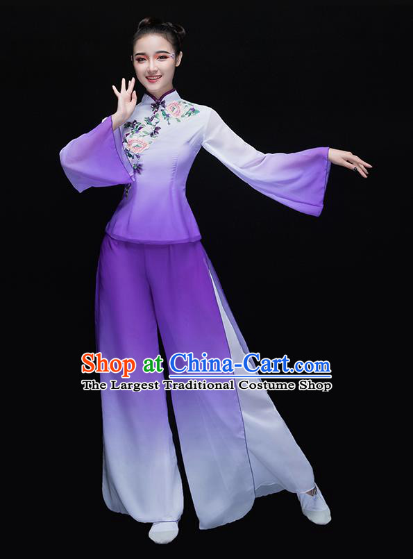 Chinese Traditional Folk Dance Yangko Purple Clothing Classical Fan Dance Costume for Women