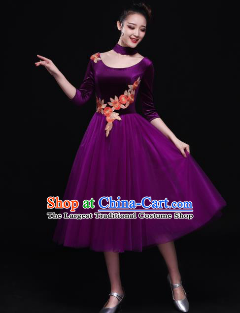 Professional Chorus Costumes Modern Dance Purple Dress for Women