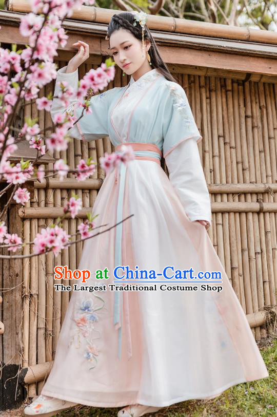 Traditional Chinese Ming Dynasty Young Lady Embroidered Costumes Complete Set for Women
