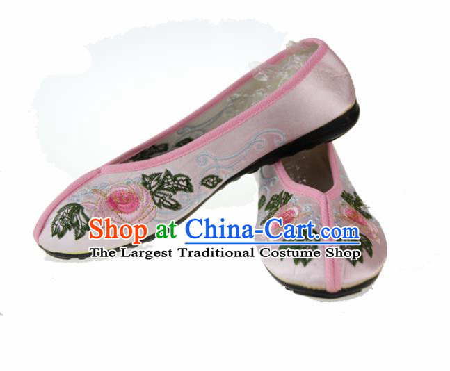 Asian Chinese Ancient Pink Blood Stained Shoes Traditional Embroidered Shoes for Women