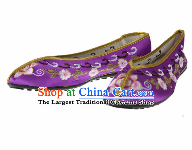 Asian Chinese Traditional Purple Blood Stained Shoes Ancient Embroidered Shoes for Women