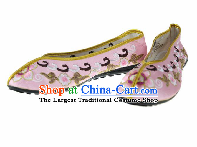Asian Chinese Traditional Pink Blood Stained Shoes Ancient Embroidered Shoes for Women