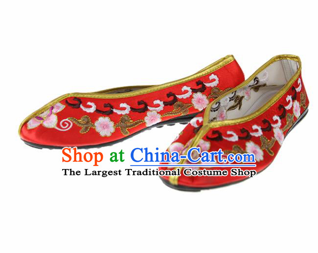 Asian Chinese Traditional Red Blood Stained Shoes Ancient Embroidered Shoes for Women