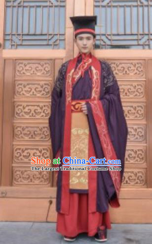 Traditional Chinese Zhou Dynasty Chancellor Hanfu Ancient Bridegroom Embroidered Costumes for Men