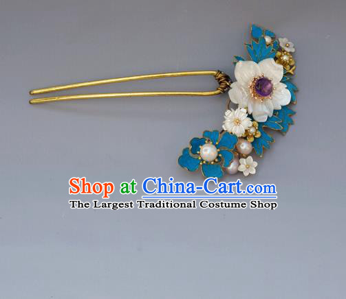 Chinese Ancient Qing Dynasty Handmade Hair Accessories Shell Flower Hairpins for Women