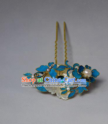 Chinese Ancient Qing Dynasty Hair Accessories Shell Flower Hair Clip Handmade Palace Tian-Tsui Hairpins for Women
