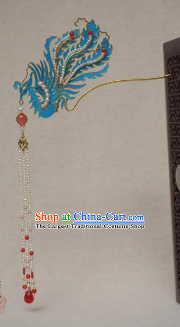 Chinese Qing Dynasty Hairpins Phoenix Step Shake Hair Accessories Ancient Handmade Hanfu Hair Clip for Women