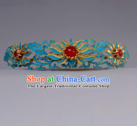Chinese Ancient Qing Dynasty Princess Hairpins Hair Accessories Handmade Hanfu Blueing Lotus Hair Comb for Women